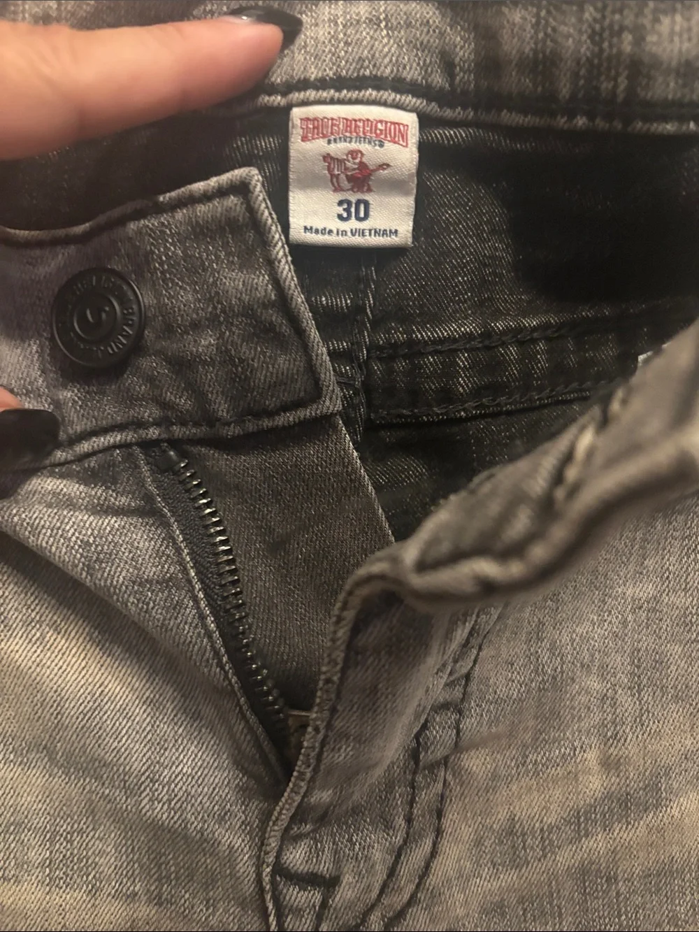 True Religion Men's Washed Grey Skinny Biker Jeans